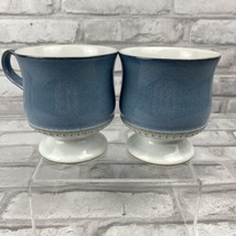 Denby Castile Footed Pedestal Mugs Cups Set of 2 Blue White Stoneware NO SAUCERS - £12.90 GBP