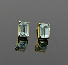 2.40Ct Emerald Cut Simulated Aquamarine SolitaireEarrings Gold Plated 92... - $3.95