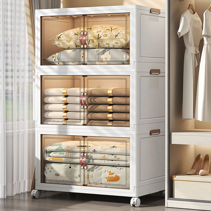 60QT Storage Bins with Lids - Folding Storage Box with Doors and Wheels, Collaps Item image 5