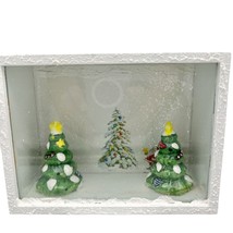 Handcrafted Shadow Box 7.5 x 5.5 x 3 White Trees Christmas Mixed Media - £22.57 GBP