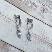 Vintage Avon Clip On Earrings Silver Tone with Blue Gem Dangle - $16.99