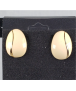 Vintage Crown Trifari 60s MCM White Enamel Egg Shape Gold Tone Clip On E... - $35.30 CAD