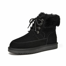 Snow Boots Women Cow Suede Leather Lace Up Ankle Boots Warm Wool Ladies Winter F - £125.32 GBP