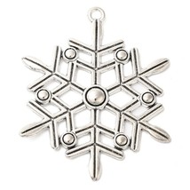 Large Snowflake Pendant Charm Antiqued Silver Winter Jewelry 58mm - $6.02