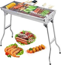 Barbecue Charcoal Grill Stainless Steel Folding Portable Bbq Tool Kits, ... - $746.78 MXN