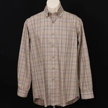 Kirkland Mens Non-Iron Plaid Shirt M Medium Button Front Brown White Lon... - £15.34 GBP