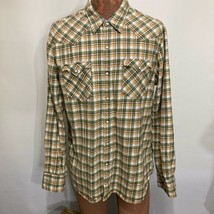 Levi&#39;s XL Green Yellow Plaid Snap Front Long-Sleeve Flannel Shirt Slim Fit - £22.86 GBP