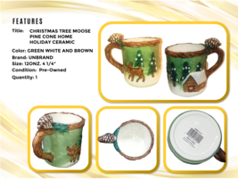 Christmas Coffee Mug Tree Moose  Pine Cone Home Holiday Ceramic 12 oz Te... - £14.99 GBP