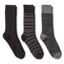 Merona NEW Mens 3 pair Dress Crew Socks 6 12 Gray Stripes Black Heather Solid - £19.69 GBP