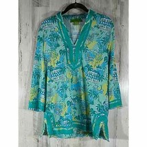 Island Republic Tunic Shirt Blouse Turquoise Tropical Hawaiian Size Medium - £9.48 GBP