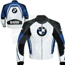 Bmw blue white real cowhide motorcycle racing leather jacket with protections thumb200