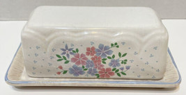 Vintage Floral Pink and Blue Ceramic Two Piece Butter Dish Made in Japan - £19.56 GBP