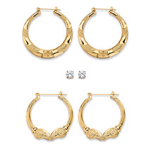 PalmBeach Jewelry Goldtone 3-Pair Set of Stud and Textured Hoop Earrings... - $34.47