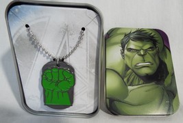 Hulk  Necklace Avengers Smash It Fist Logo Dog Tag in Decorative Tin - £14.00 GBP