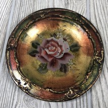 Antique Reverse Painted Pin Dish Goofus Glass Rose Motif - £19.57 GBP