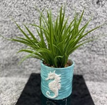 Green Artificial Grass Plant With Carved Sea Horse In Pot - £15.83 GBP