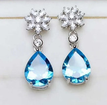 4.50Ct Pear Cut Simulated Blue Topaz Drop Dangle Earrings 14K White Gold Plated - £52.77 GBP