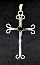 ONYX CROSS PENDANT REAL SOLID .925 STERLING SILVER 22.3 g - £100.21 GBP