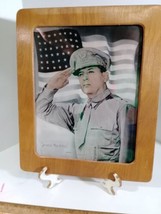 Vtg 9.5&quot;x11.5  photo wood frame General Douglas MacArthur USA Flag WW2 W... - £7.01 GBP