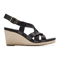 COLE HAAN &#39;Crystal&#39; Black Leather Wedge Espadrille Sandals NEW $150 size 10 - £27.23 GBP