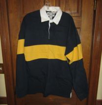 Box Office Navy Blue &amp; Gold Striped LS Rugby Polo Shirt - Size XL - $24.74