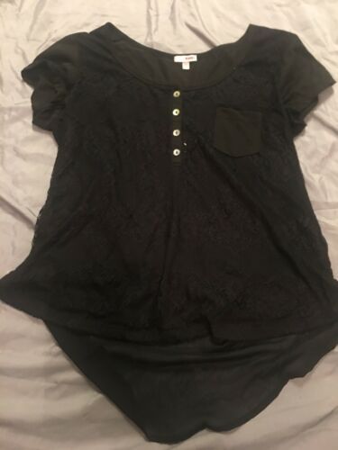 Bongo Girls Juniors  Shirt Black Lace Lined Front Sheer Back XL 16 - $4.64
