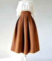 Winter Light Brown Woolen Skirt Outfit Women A-line Plus Size Midi Party Skirt image 4