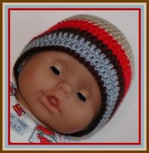 Baby Boys Beanie, Blue Tan Boys Hat, Blue Tan Red Baby Boys Hat, Brown Blue Hat - $10.00