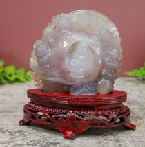 Chinese Agate Quartz Carved Happy Fertility Buddha On Stand - Rare Sculp... - $272.25