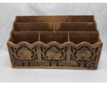 Vintage Lerner Plastic Faux Wood Carved Desk Organizer 12&quot; X 4&quot; X 7&quot; - £19.46 GBP