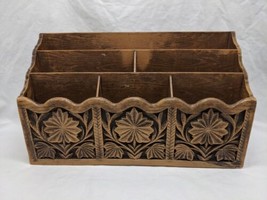 Vintage Lerner Plastic Faux Wood Carved Desk Organizer 12&quot; X 4&quot; X 7&quot; - £19.38 GBP