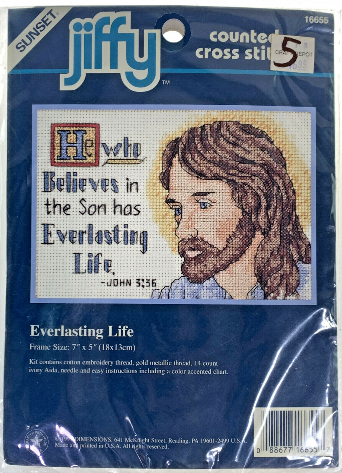 jiffy jesus counted cross stitch kit everlasting life religious - $29.58
