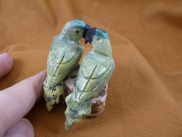 y-bir-pa-452 PARROT Macaw pair bird green gemstone SOAPSTONE figurine lo... - $20.56