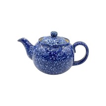 Vintage Spatterware Blue Stoneware Teapot 44 oz - $29.68