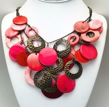Lane Bryant Red Pink Mother Of Pearl Multi Strand Statement Necklace - £15.57 GBP