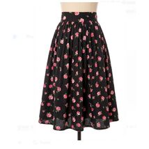 VTG 1940s Black Cotton Skirt Pink Rose Print Full Fairy Kei Romantic M 2... - $69.95