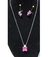 &quot;&quot;LARGE SQUARE PINK CUBIC ZARCONIA - PENDANT AND EARRINGS&quot;&quot; - .925 - GRE... - $18.89