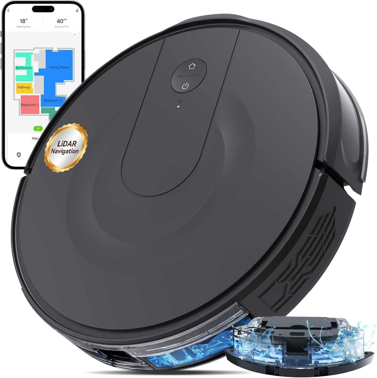 Robot Vacuum and Mop Combo, LiDAR Navigation, 9000Pa Suction Robotic Vac... - $318.92