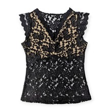 Women Small Black Lace V-Neck Blouse Top - $19.90