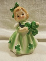 Vintage Lefton Japan Ceramic St Patricks Day Girl with Shamrock Figurine 403 - £25.02 GBP