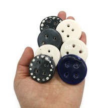 7Pc 40mm Large Black &amp; White Sewing Buttons Handmade Assorted Round Coat... - £35.74 GBP