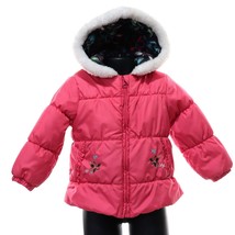 London Fog Girls Winter Puffer Jacket Coat 3T Pink Floral Hooded Fleece Lined - £28.06 GBP