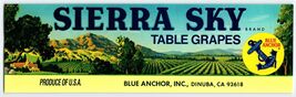 Sierra Sky Table Grapes Label Food Product Vintage Blue Anchor Dinuba CA... - $9.85