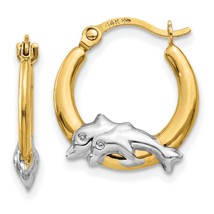 14K Gold &amp; Rhodium Plated Dolphin Hoop Earrings Jewerly - £47.07 GBP