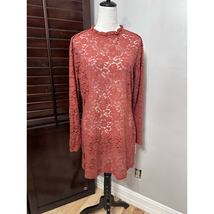 Open Edit Shift Dress Women&#39;s 1X Plus Red Floral Stretch Mini Long Sleeve New - £20.31 GBP
