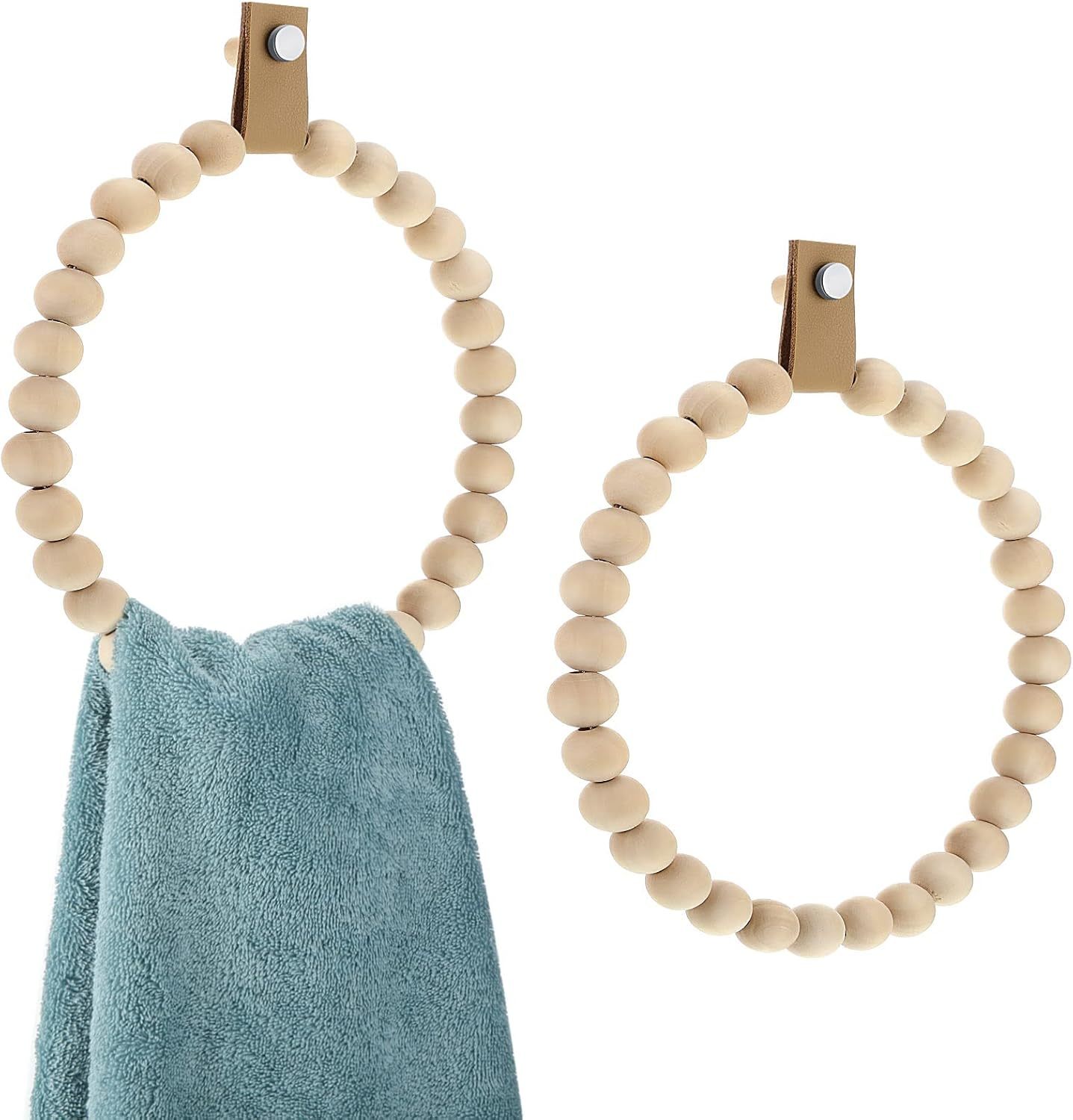 Sieral 2 Pieces Boho Towel Rack Rustic Handmade Wood Ring Wooden Hand St... - $35.99