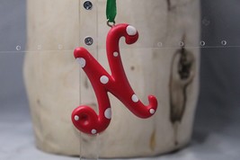 Letter Hanging Ornament Alphabet &quot;N&quot; Red with White Polkadots Green Ribb... - £3.07 GBP