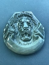 Finely Carved Dark Gray Ombre Roaring Lion Head w Ribbon Stone Pendant or Other - $38.19