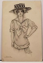 Artist Lisle D Collins Illustrated Girl Sailor Suit Boater Postcard E4 - £7.02 GBP