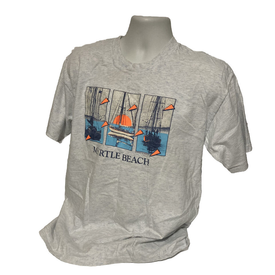 Primary image for Vintage 90s Myrtle Beach T-Shirt Graphic Tee Single Stitch XL XLarge Sailboats
